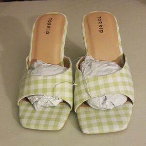 Torrid Light Green Checkered Mules